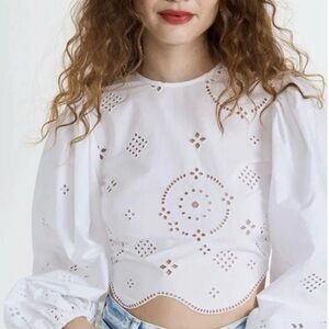 GANNI Broderie Anglaise Cotton Blouse Size 34 (X Small)